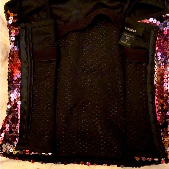 1990s BLACK MULTI COLOR SEQUINS PARTY HOLIDAY FORMAL CORSET CAMI - Picture 4 of 15